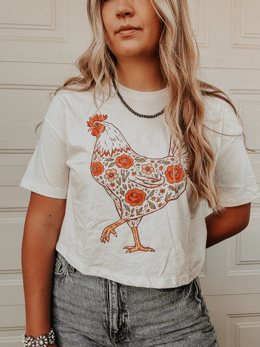 Floral Chicken Cropped Tee